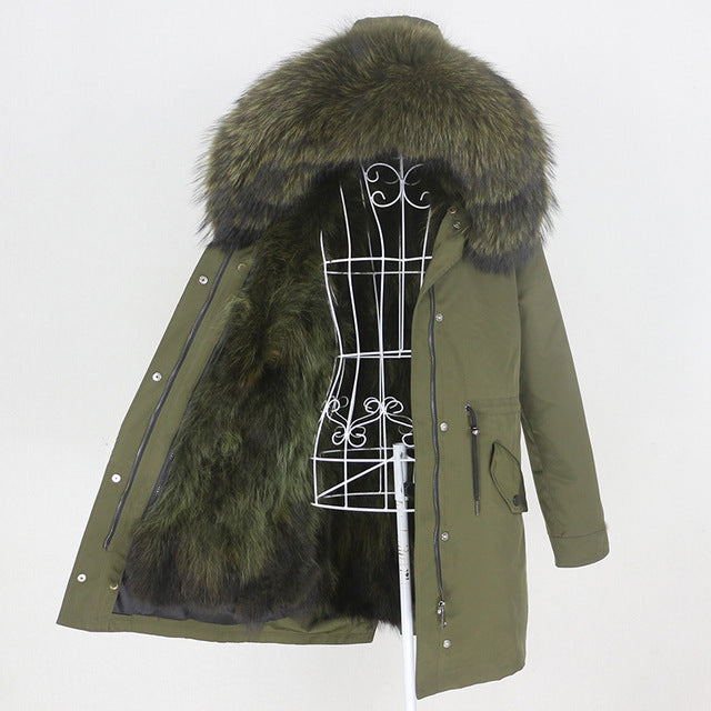 Women's Winter Real Fur Long Parka