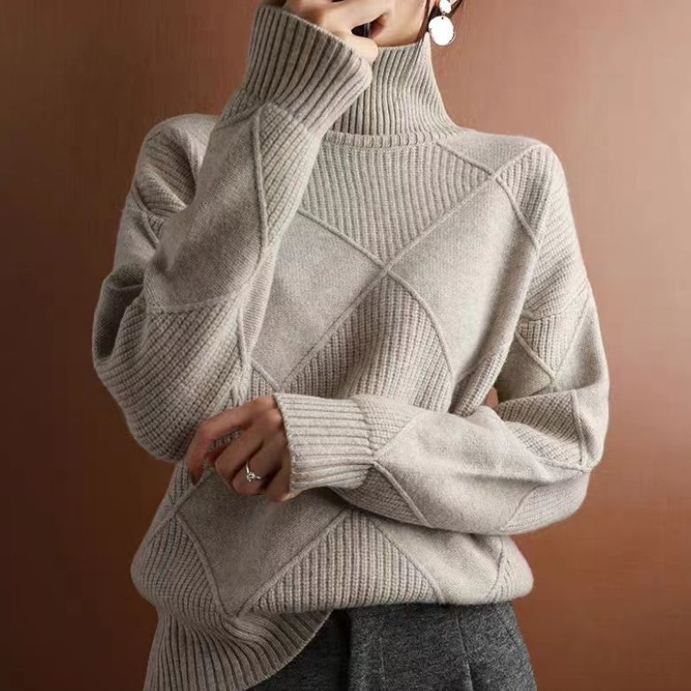 Women's Turtleneck Rhombus Sweater