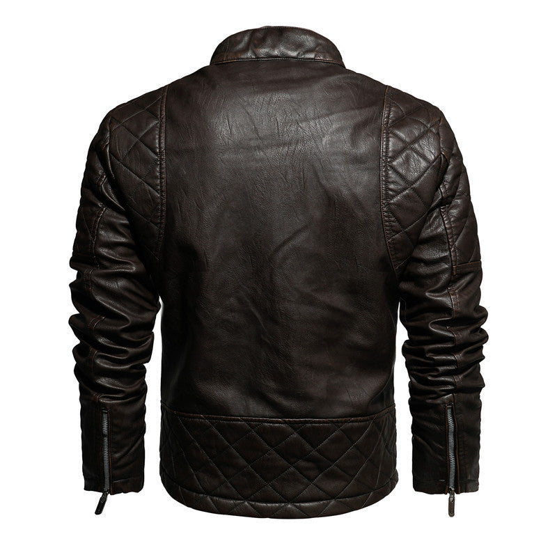 Men's Leather Motorcycle Jacket, Autumn/Winter, Plus Velvet Warmth