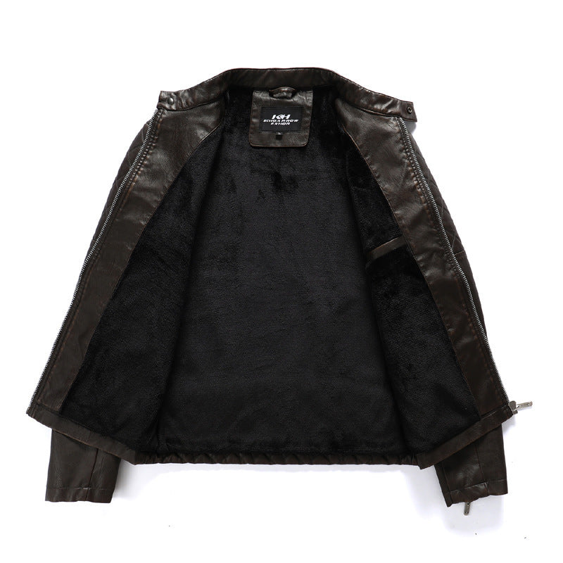 Men's Leather Motorcycle Jacket, Autumn/Winter, Plus Velvet Warmth