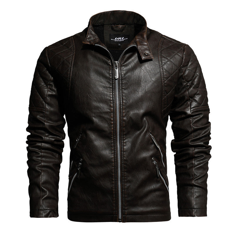 Men's Leather Motorcycle Jacket, Autumn/Winter, Plus Velvet Warmth