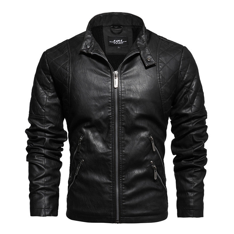 Men's Leather Motorcycle Jacket, Autumn/Winter, Plus Velvet Warmth