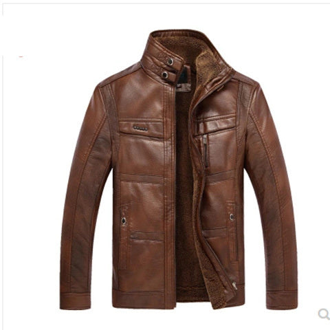 Men's Winter Leather Biker Jacket, Oblique Zipper