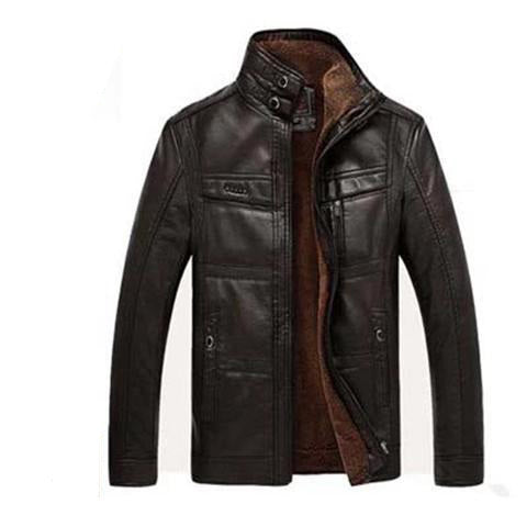 Men's Winter Leather Biker Jacket, Oblique Zipper