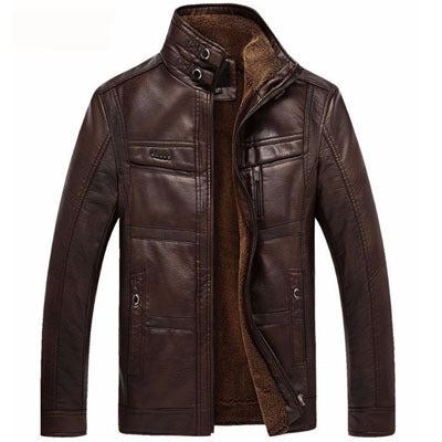 Men's Winter Leather Biker Jacket, Oblique Zipper