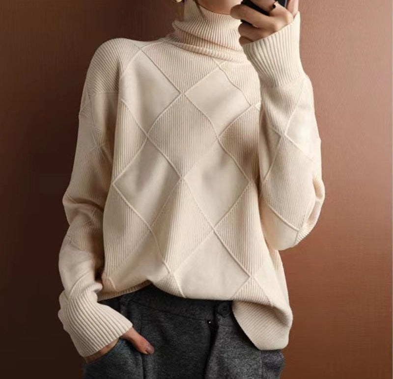 Women's Turtleneck Rhombus Sweater