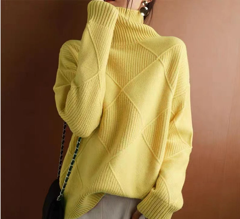 Women's Turtleneck Rhombus Sweater