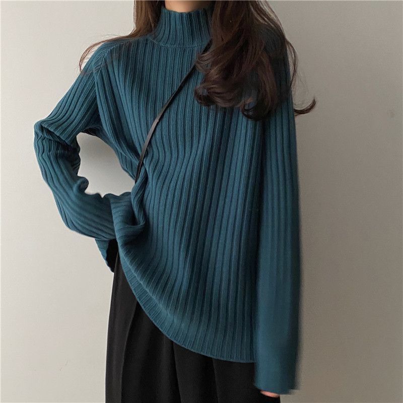 Idle Style Mock Neck Loose Thick Sweater