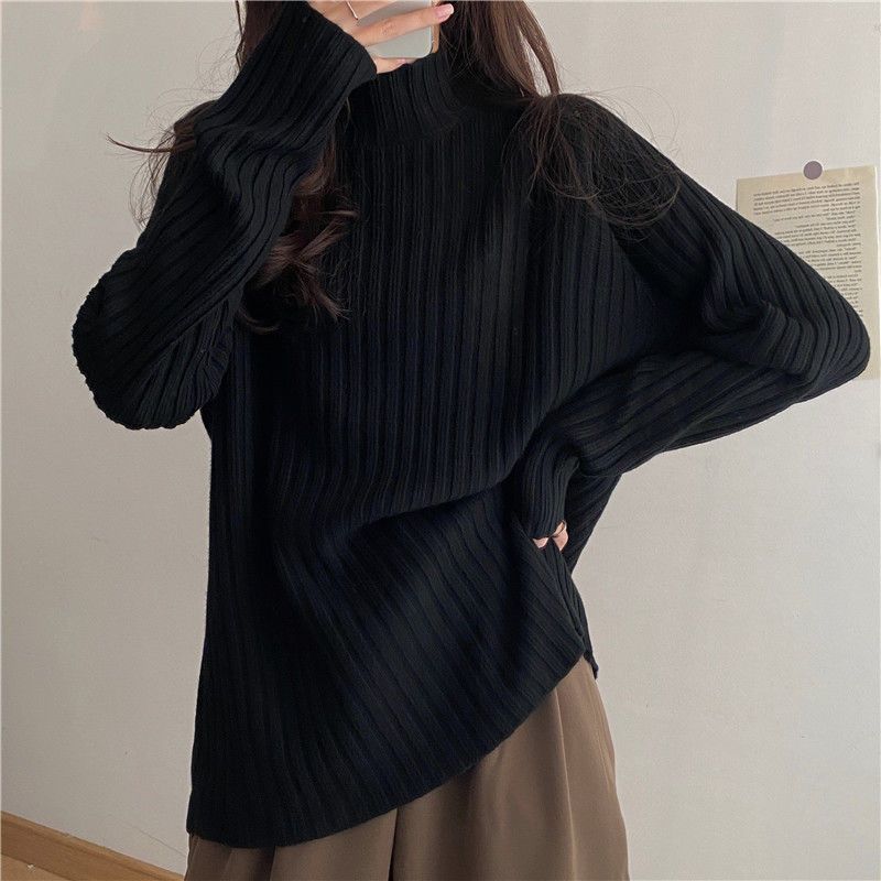 Idle Style Mock Neck Loose Thick Sweater