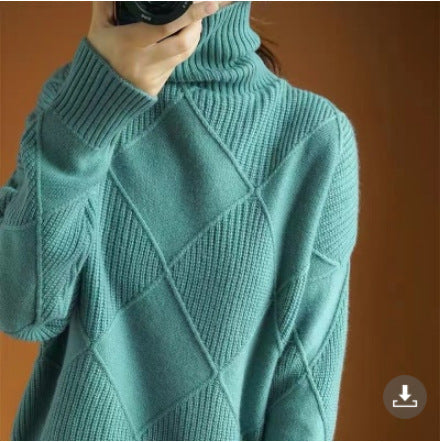 Women's Turtleneck Rhombus Sweater