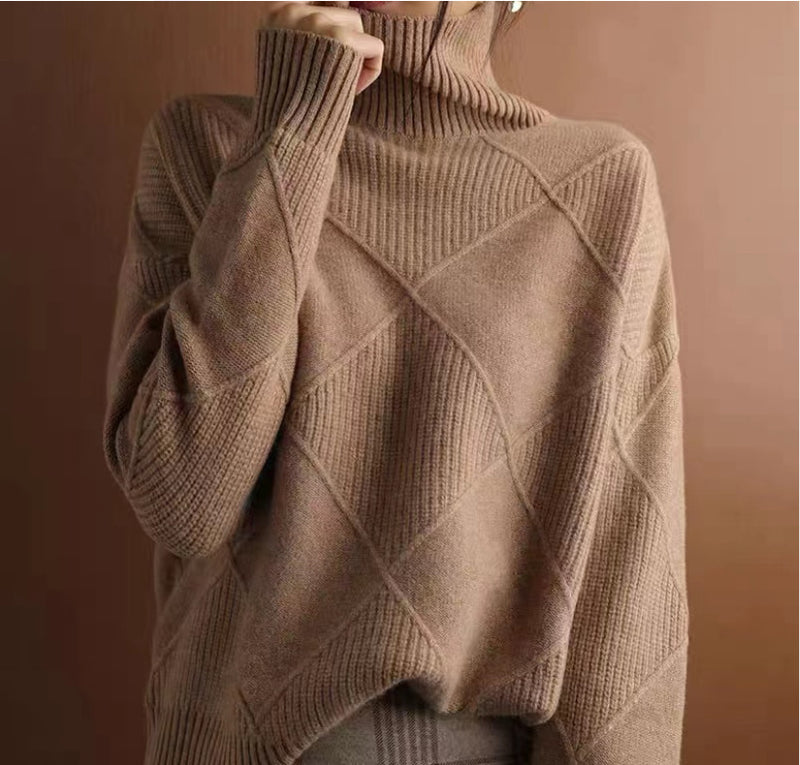 Women's Turtleneck Rhombus Sweater