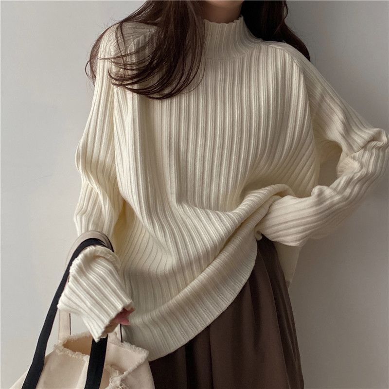 Idle Style Mock Neck Loose Thick Sweater