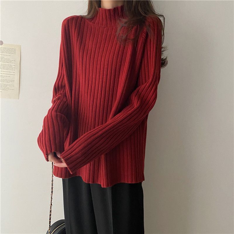 Idle Style Mock Neck Loose Thick Sweater