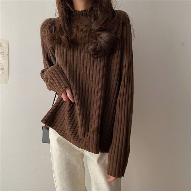 Idle Style Mock Neck Loose Thick Sweater