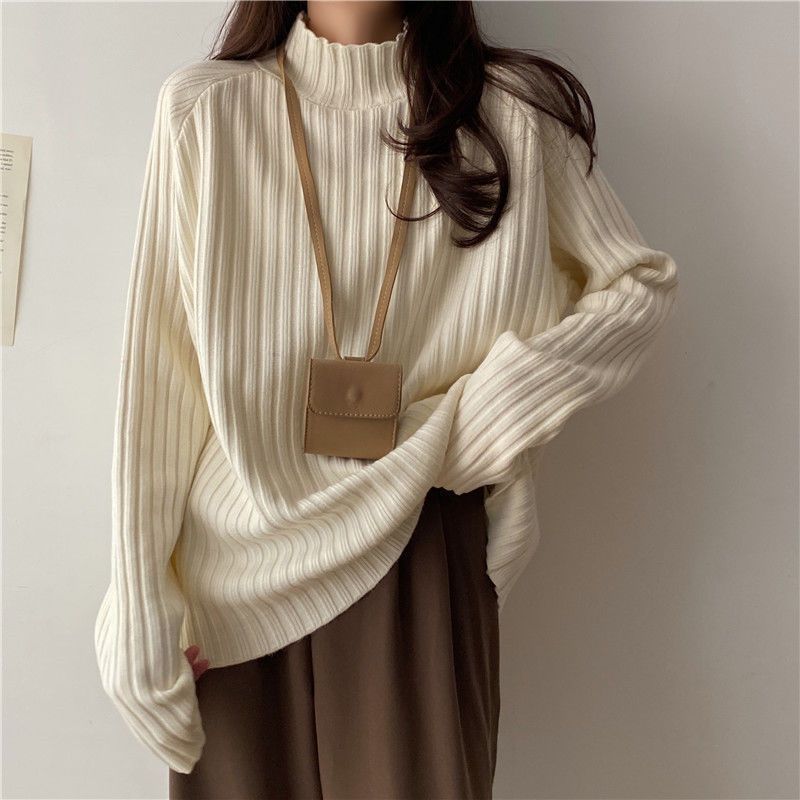 Idle Style Mock Neck Loose Thick Sweater