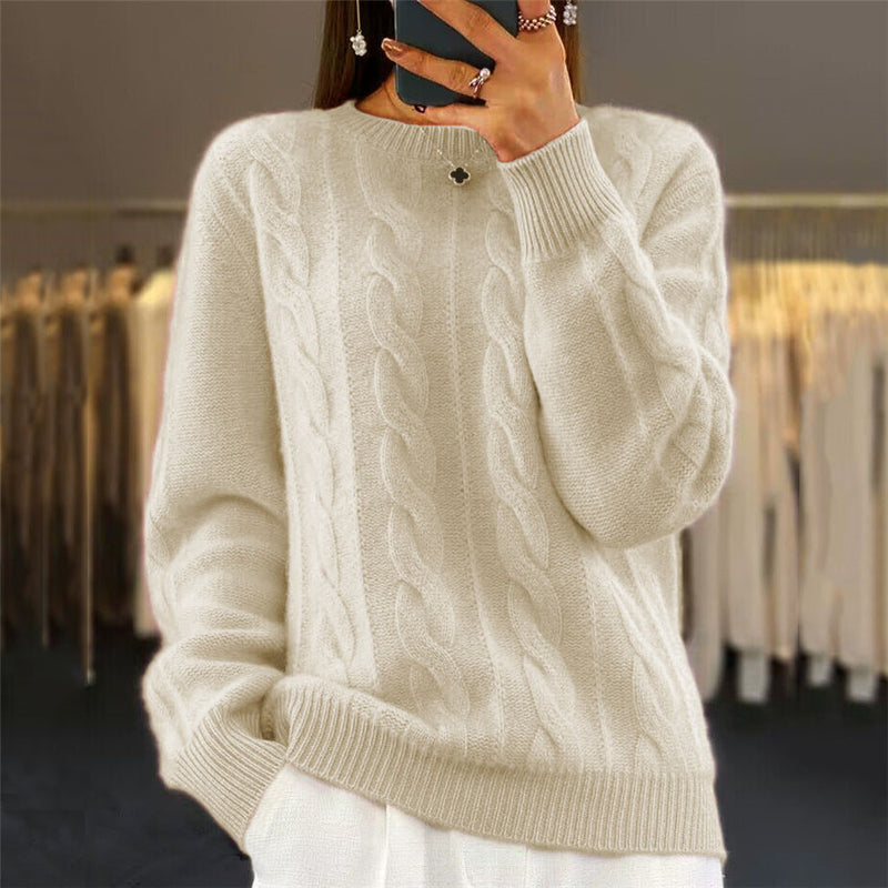 Women's Retro Cable-Knit Pullover Sweater